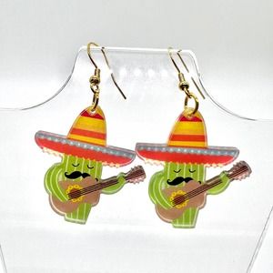 Cactus Sombrero Hat Earrings - Cinco De Mayo Earrings - Birthday Earrings